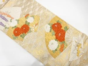 扇に花・青海波模様織り出し　袋帯